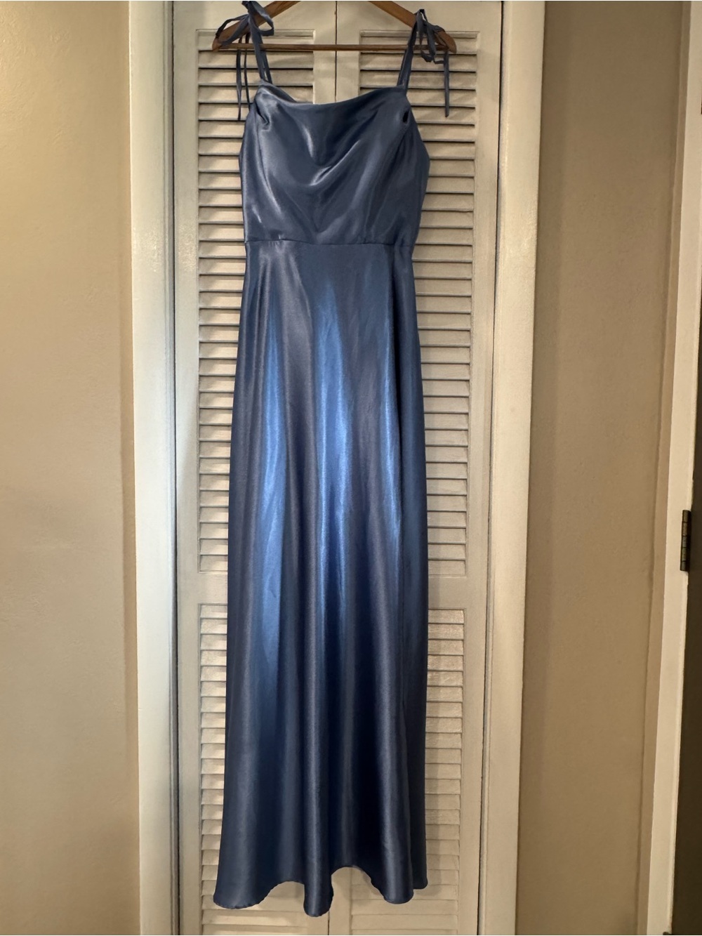Satin Cowl Neck Maxi Dress - Blue